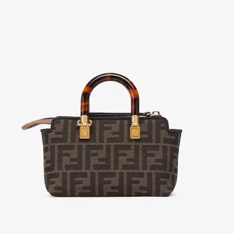 Affordable Logo FF ROMA In The Mini Fabric Fendi By Bag Motif Boston Brown Way 0611